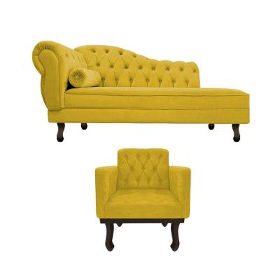 Kit Diva Recamier Diana 120cm Lado Direito E 1 Poltrona Classic Suede - Amarena Móveis Cor Amarelo