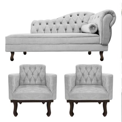 Kit Diva Recamier Diana 120cm Lado Esquerdo E 2 Poltrona Classic Linho - Amarena Móveis Cor Cinza Claro