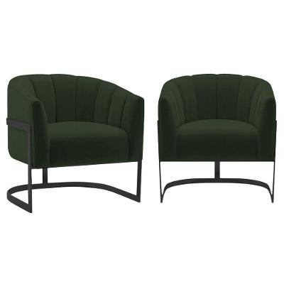 Kit 2 Poltronas Decorativas Sala De Estar Recepção Mavie Base De Ferro Preto Linho - Amarena Móveis Cor Verde