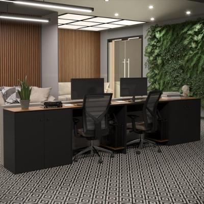 Conjunto De Escritório 4 Peças Smart Office 2 Mesas E 2 Aparador Buffet - Preto E Cedro