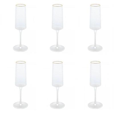 Conjunto De Taças De Cristal Martelado Com Fio De Ouro Para Espumante 6 Peças 300 Ml Petra Lyor