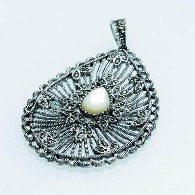 Pingente Bali Mandala Com Pedra Prata 925 - Madrepérola