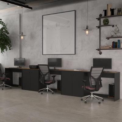 Conjunto De Escritório 5 Peças Smart Office 3 Mesas E 2 Aparador Buffet - Preto E Cedro Preto E Cedro