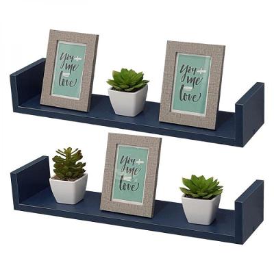 Kit 2 Prateleiras em U 90X20cm Azul com Suporte Invisível