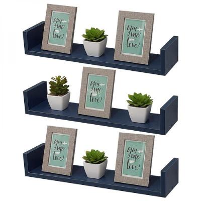 Kit 3 Prateleiras em U 90X25cm Azul com Suporte Invisível