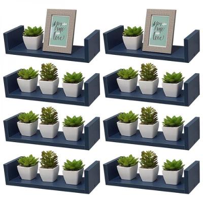 Kit 8 Prateleiras em U 50X20cm Azul com Suporte Invisível