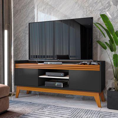 Rack para TV até 50" 2 Portas Ripado 136cm Preto/Cedro