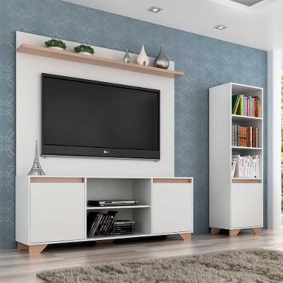 Rack com Painel e Estante em Mdp Branco com Siena
