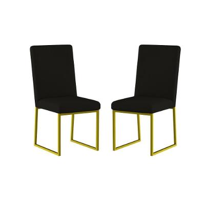 Kit 2 Cadeiras De Jantar Com Base Ferro Dourado Luxo Balaqui Cor: Preto