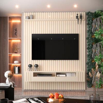 Painel Ripado Para Tv Até 75 Polegadas Intense Com Nicho 180cm Cor:off White Off White
