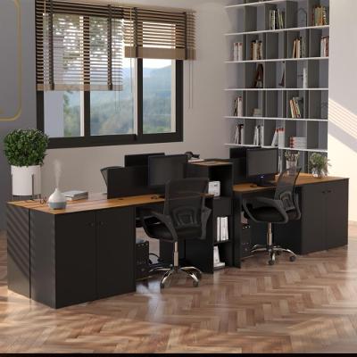 Estação De Trabalho 4 Lugares Office Smart 4 Mesas 2 Armários 4 Aparador - Preto E Cedro Preto E Cedro