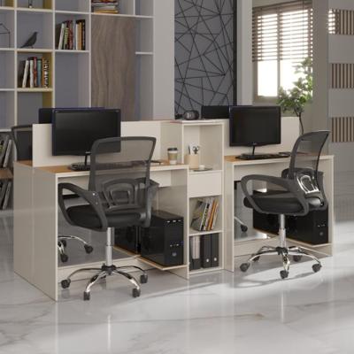 Estação De Trabalho 4 Lugares Office Smart 4 Mesas 2 Armários - Off White E Cedro Off White E Cedro