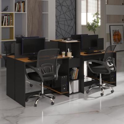 Estação De Trabalho 4 Lugares Office Smart 4 Mesas 2 Armários - Preto E Cedro Preto E Cedro