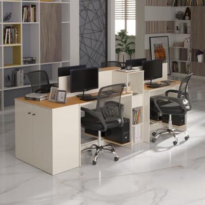 Estação De Trabalho 4 Lugares Office Smart 4 Mesas 2 Armários 1 Aparador - Off White E Cedro Off White E Cedro