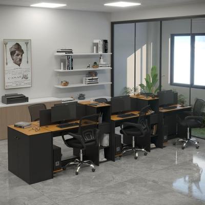 Estação De Trabalho 6 Lugares Office Smart 6 Mesas 4 Armários 1 Aparador - Preto E Cedro Preto E Cedro