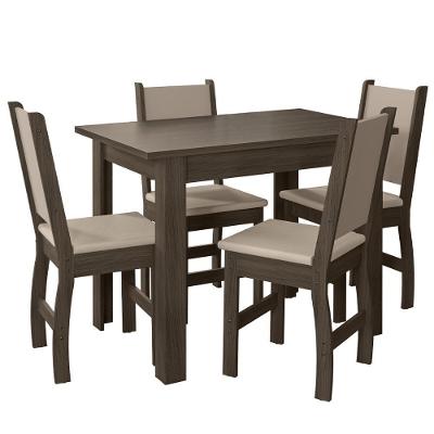 Kit Mesa De Jantar Bellagio 108x68 Cm Com 4 Cadeiras Clara Amendoa/savana