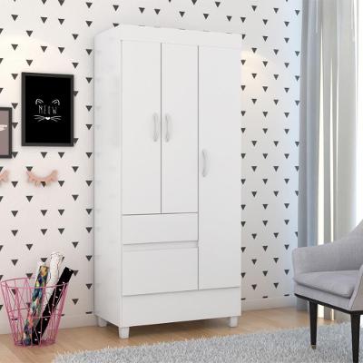 Guarda Roupa Solteiro 3 Portas E 2 Gavetas Castro Branco-rosa-branco