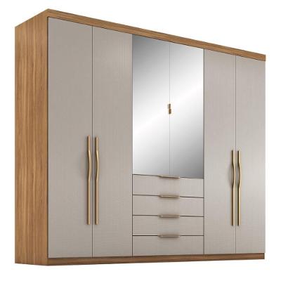 Guarda Roupa Casal 6 Portas Com Espelho E 4 Gavetas Giardino Amêndola Touch nude Prime Tx
