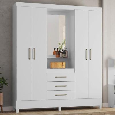 Guarda Roupa Casal 4 Portas Com Espelho E 3 Gavetas Colombo Branco-rosa-branco