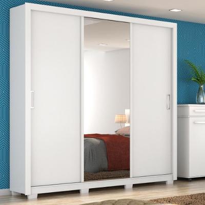 Guarda Roupa Casal 3 Portas Com Espelho E 2 Gavetas Residence Branco