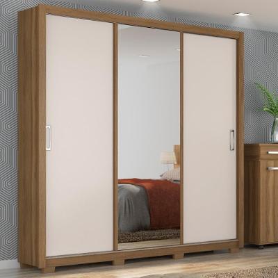Guarda Roupa Casal 3 Portas Com Espelho E 2 Gavetas Residence Amêndola Touch-off White