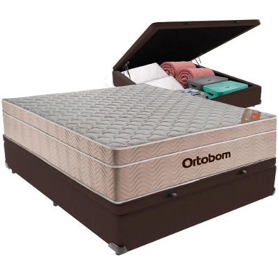 Cama Box Baú Marrom E Colchão Airtech Springpocket Molas Ensacadas Casal Ortobom