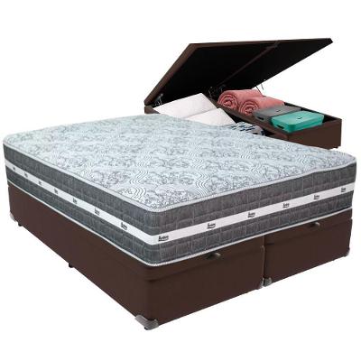 Cama Box Baú Marrom E Colchão Black Graphite Molas Ensacadas Queen 158x198x27 Anjos