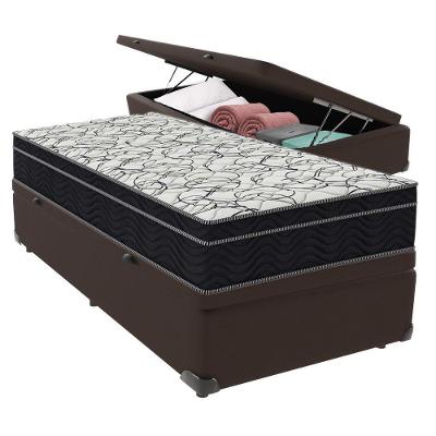 Cama Box Baú Marrom E Colchão Airtech 150 Espuma D45 Solteiro Ortobom