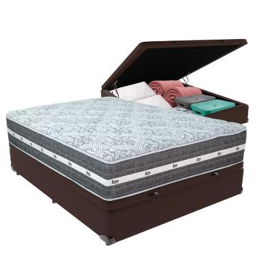 Cama Box Baú Marrom E Colchão Black Graphite Molas Ensacadas Casal 138x188x27 Anjos