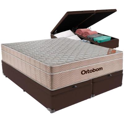 Cama Box Baú Marrom E Colchão Airtech Springpocket Molas Ensacadas Queen Ortobom