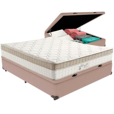 Cama Box Baú Bege E Colchão King Best Bege Molas Ensacadas Casal Anjos