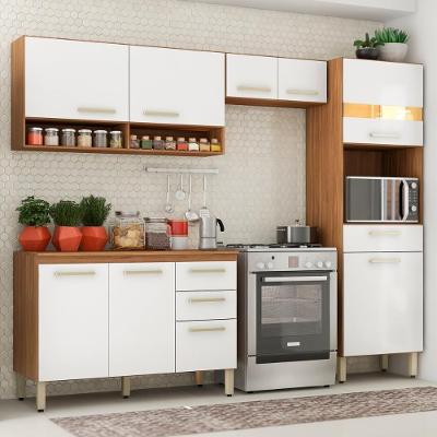 Armário Cozinha Compacta 9 Portas 3 Gavetas Espaço Forno Dama Amendola Branco Amendola