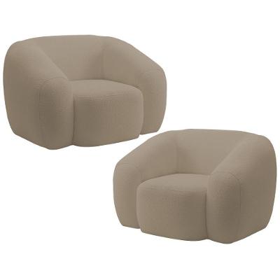Kit 02 Poltronas Decorativa Orgânica Para Sala Living Emery M05 Bouclê Bege - Lyam Decor