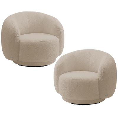 Kit 02 Poltronas Giratória Orgânica Para Sala Living Elodie M05 Bouclê Creme - Lyam Decor