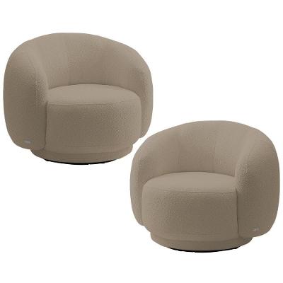 Kit 02 Poltronas Giratória Orgânica Para Sala Living Elodie M05 Bouclê Bege - Lyam Decor