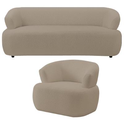 Kit Sofá 3 Lugares Para Sala 198cm Com 01 Poltrona Orgânica Florea M05 Bouclê Bege - Lyam Decor