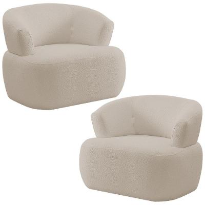 Kit 02 Poltronas Giratória Orgânica Para Sala Living Florea M05 Bouclê Creme - Lyam Decor