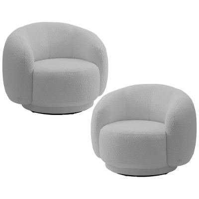 Kit 02 Poltronas Giratória Orgânica Para Sala Living Elodie M05 Bouclê Cinza - Lyam Decor