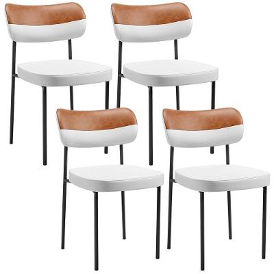Kit 04 Cadeiras Decorativa Para Sala De Jantar Melina L02 Faixa Couríssimo Camel Facto Branco - Lyam Decor