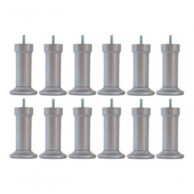 Kit Com 12 Pés Para Cama Box Ou Baú Queen King Size Plástico Ultra Resistente Varian Cinza 13cm Altura