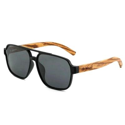Óculos De Sol Unissex Quadrado Design Madeira Polarizado Com Proteção Uv400 Preto Cinza