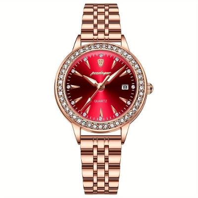 Relógio De Quartzo Elegante Para Mulheres Luxo Com Strass Pulseira De Aço Inoxidável Rosa Dourado Vermelho