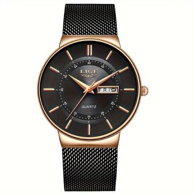 Relógio De Quartzo Lige Com Pulseira De Aço Inoxidável Dourado