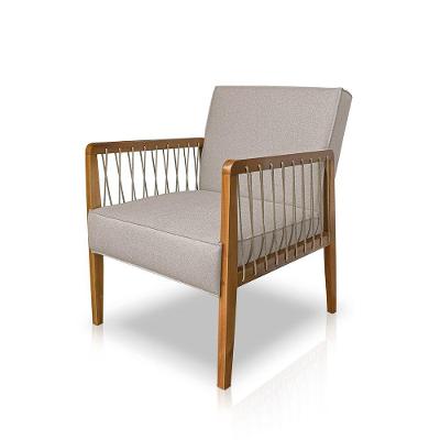 Poltrona Decorativa Haia Linho Com Base Madeira Maciça SSX Multicoisas Areia