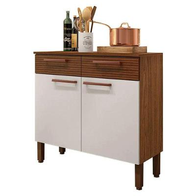 Balcão De Cozinha 90cm Nala 2 Portas 2 Gavetas Kits Paraná Nogueira Off White Ripado
