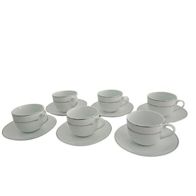 Conjunto Xícaras Com Pires Chá 220ml 12 Peças Fio Prata Duplo