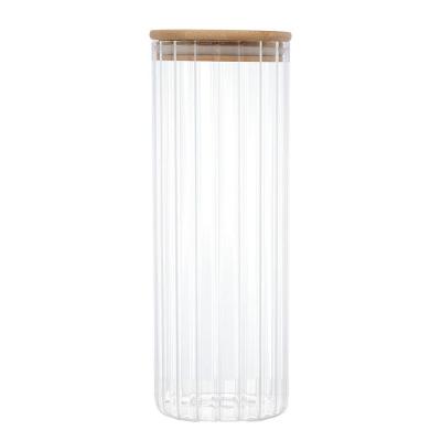 Pote De Vidro Canelado Com Tampa Bambu Wolff 1,1 Litros