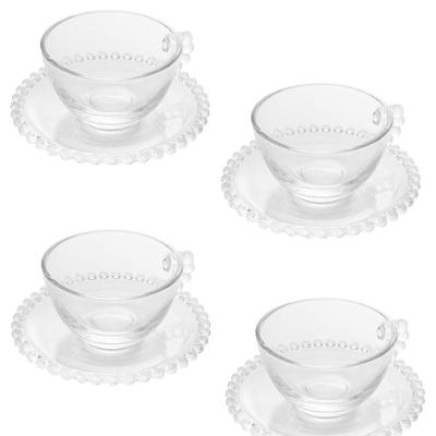 Conjunto 4 Xícaras De Chá Com Pires Pearl Wolff 180 Ml Transparente