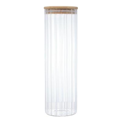Pote De Vidro Canelado Com Tampa Bambu Wolff 1,3 Litros