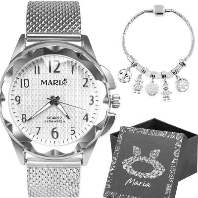 Relogio Feminino Aço Prata Prova Dagua + Caixa + Pulseira